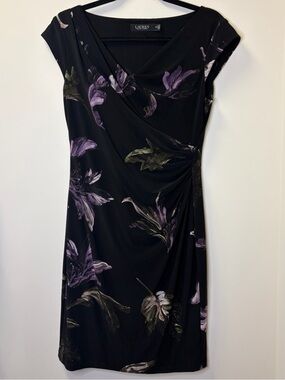 Ralph Lauren Black Dress with Lavender Floral Motif 8P